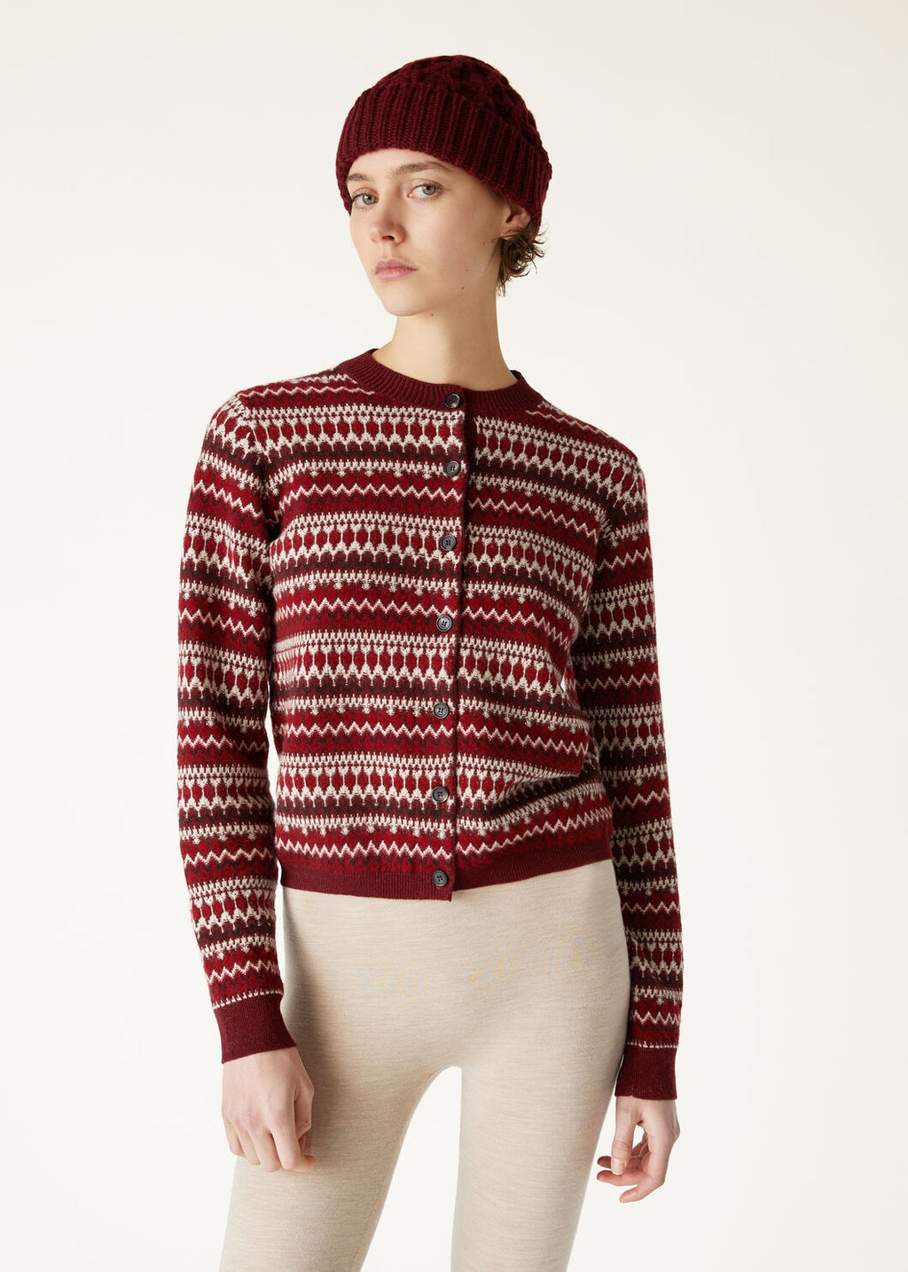 Premium 100% Pure Wool Fair Isle Jacquard Knit Cardigan