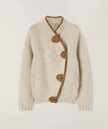Luxury 100% Wool Asymmetric Knit Jacket | Premium Leather-Trimmed Donegal Cardigan