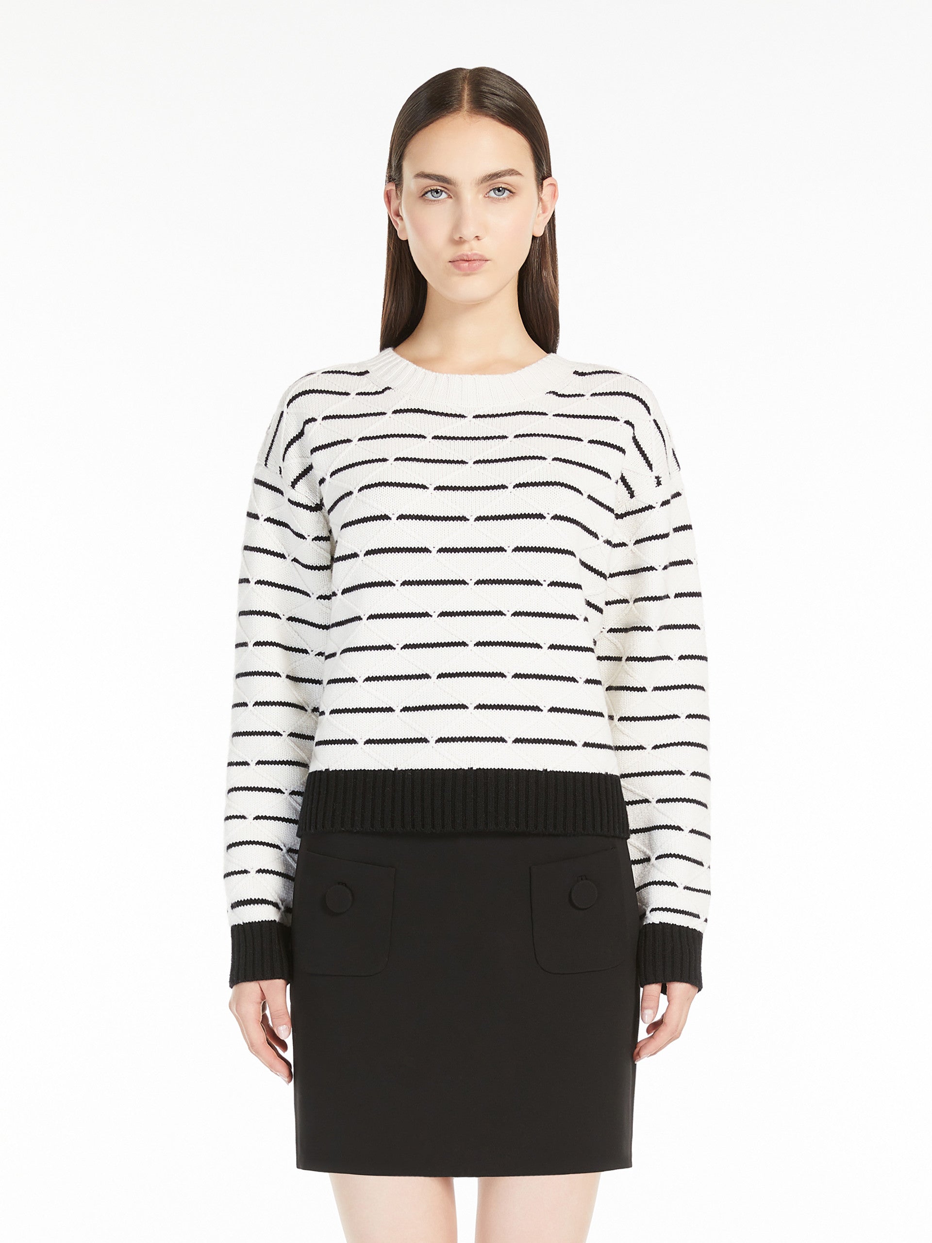 Luxury Wool-Cashmere Blend Striped Sweater | Textured Diamond Knit Pullover