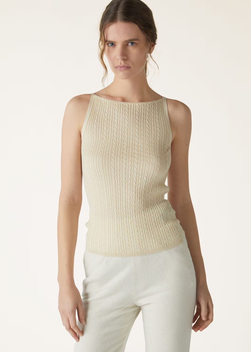 Luxury 100% Fine-Spun Wool Cable-Knit Tank Top | Elegant Boat Neck Vest