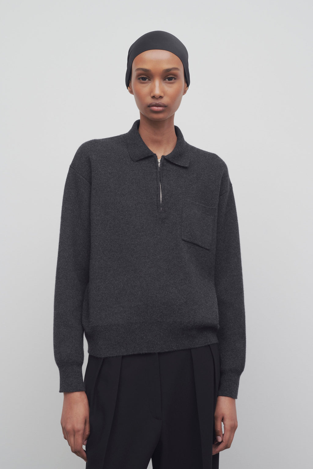 Luxury 100% Pure Wool Quarter-Zip Polo Sweater | Modern Half-Zip Knit Pullover with Pocket