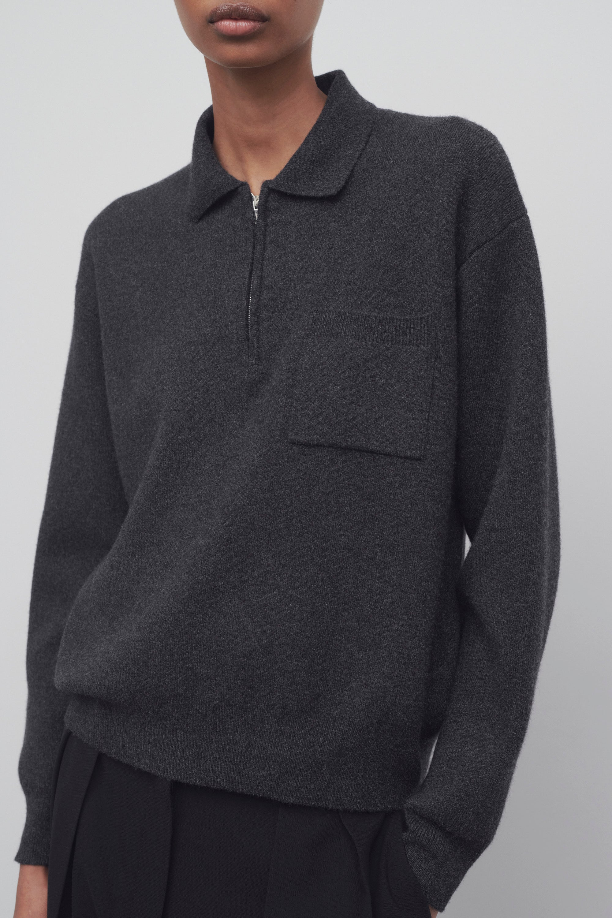 Luxury 100% Pure Wool Quarter-Zip Polo Sweater | Modern Half-Zip Knit Pullover with Pocket