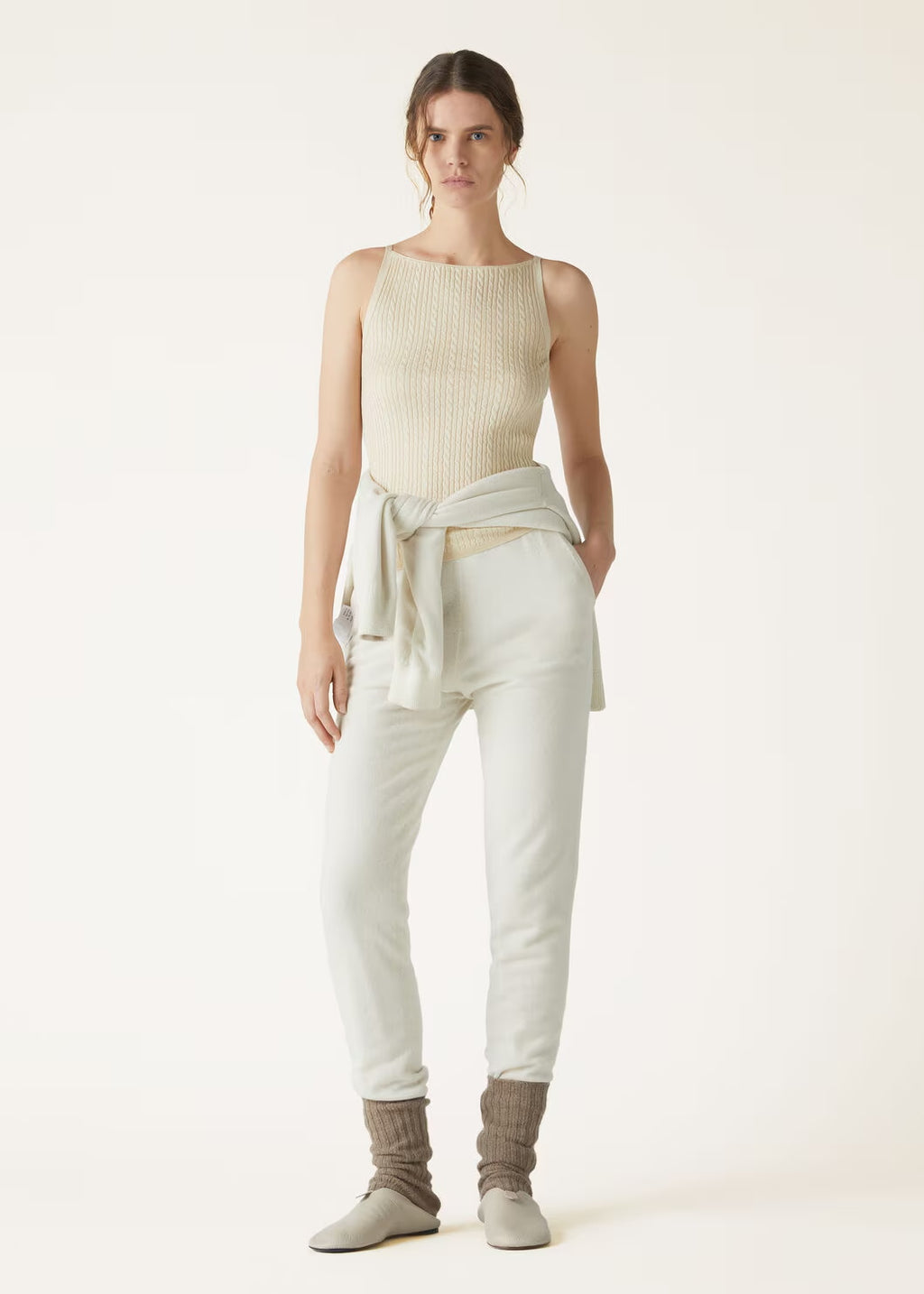 Luxury 100% Fine-Spun Wool Cable-Knit Tank Top | Elegant Boat Neck Vest