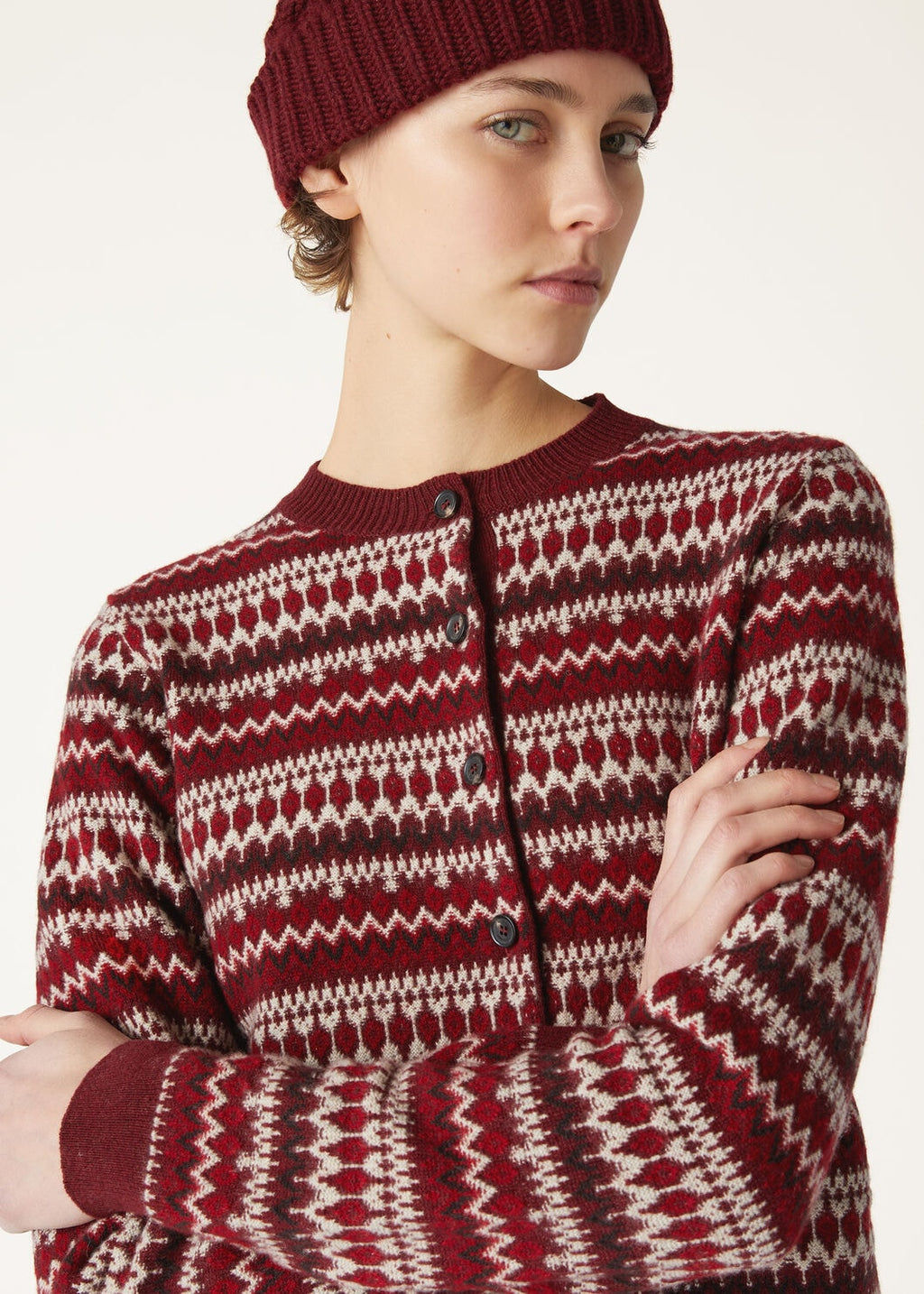 Premium 100% Pure Wool Fair Isle Jacquard Knit Cardigan