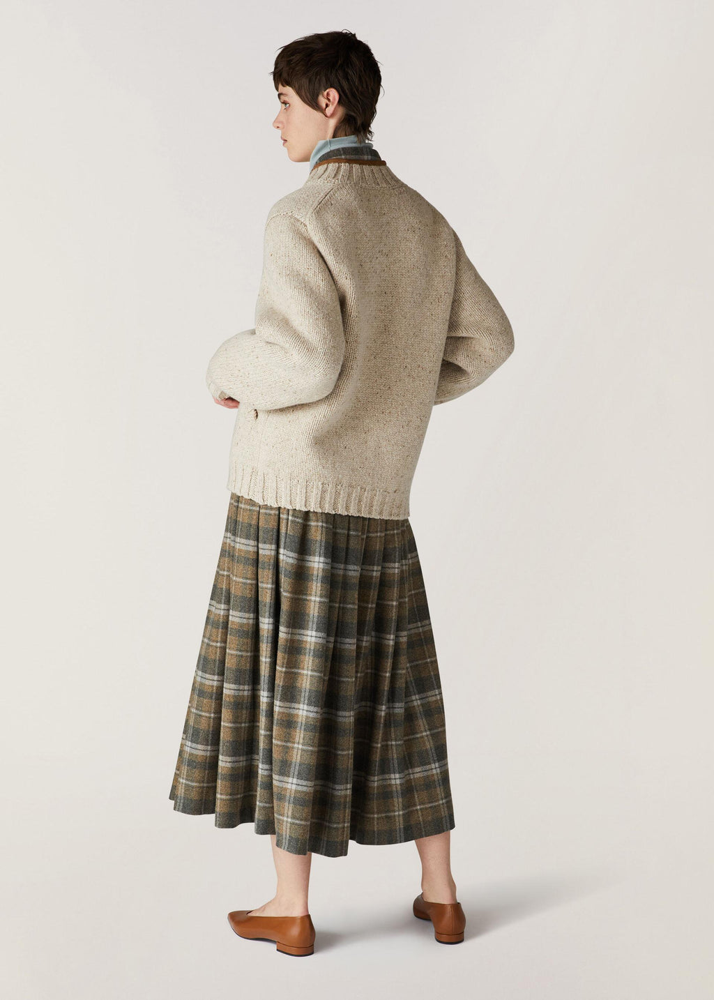 Luxury 100% Wool Asymmetric Knit Jacket | Premium Leather-Trimmed Donegal Cardigan