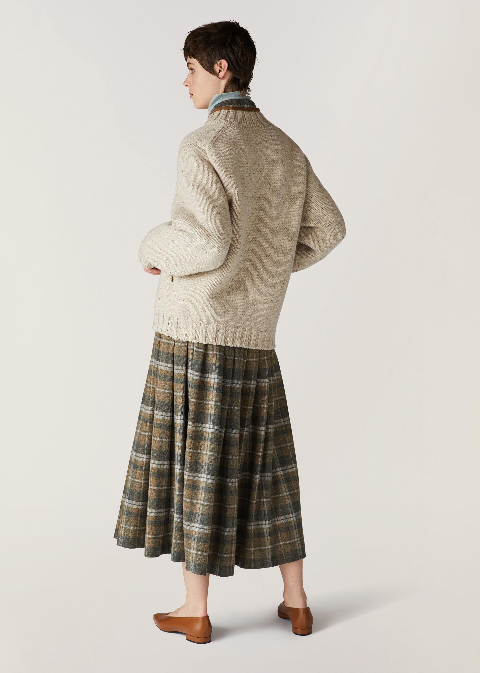 Luxury 100% Wool Asymmetric Knit Jacket | Premium Leather-Trimmed Donegal Cardigan