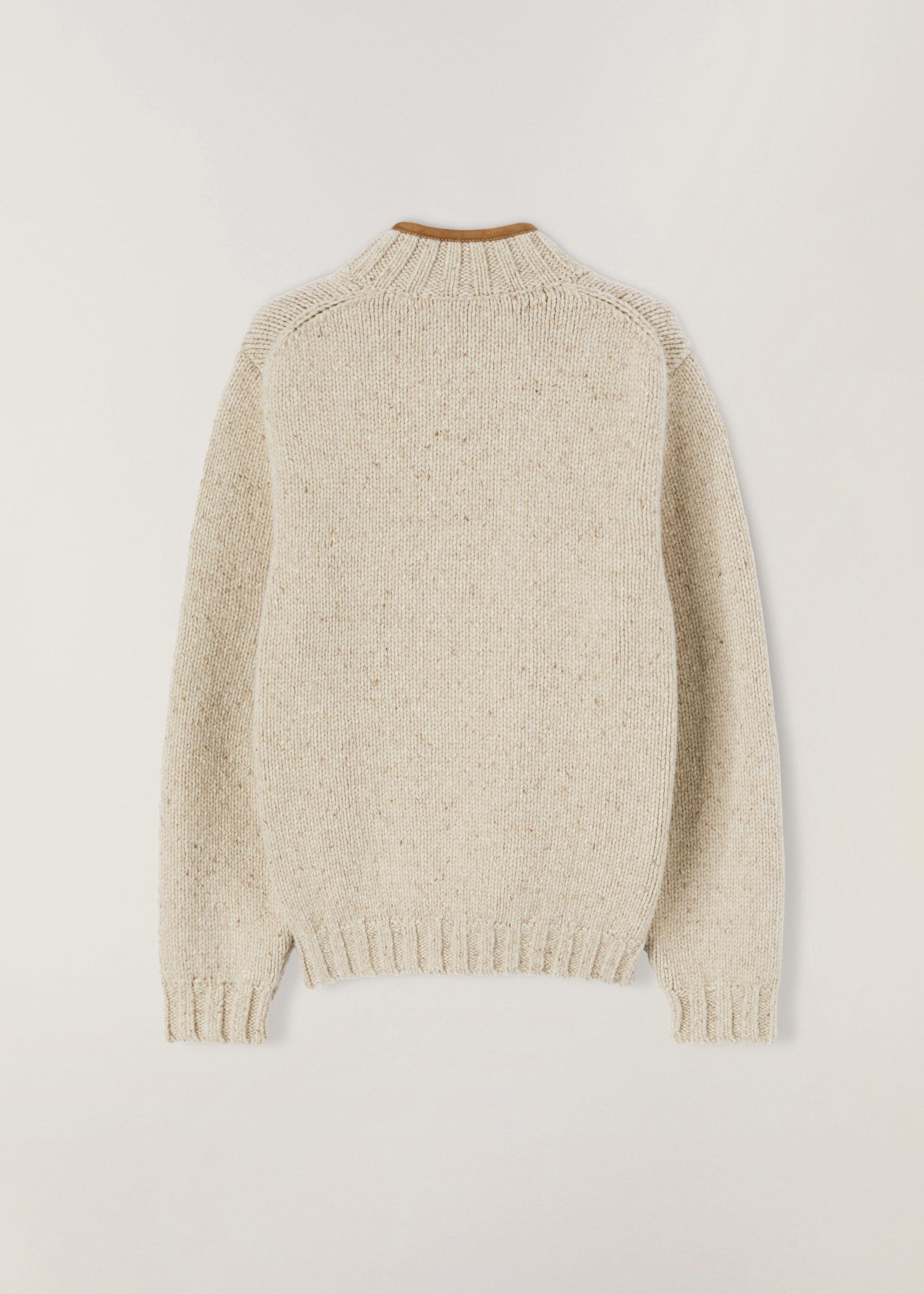 Luxury 100% Wool Asymmetric Knit Jacket | Premium Leather-Trimmed Donegal Cardigan