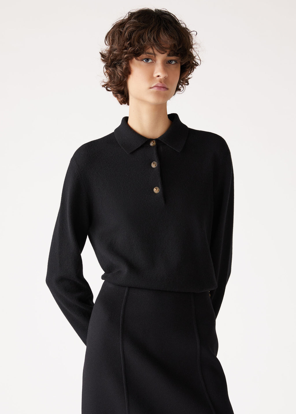 Luxury 100% Fine-Spun Wool Knitted Polo Sweater | Elegant Buttoned Knit Top