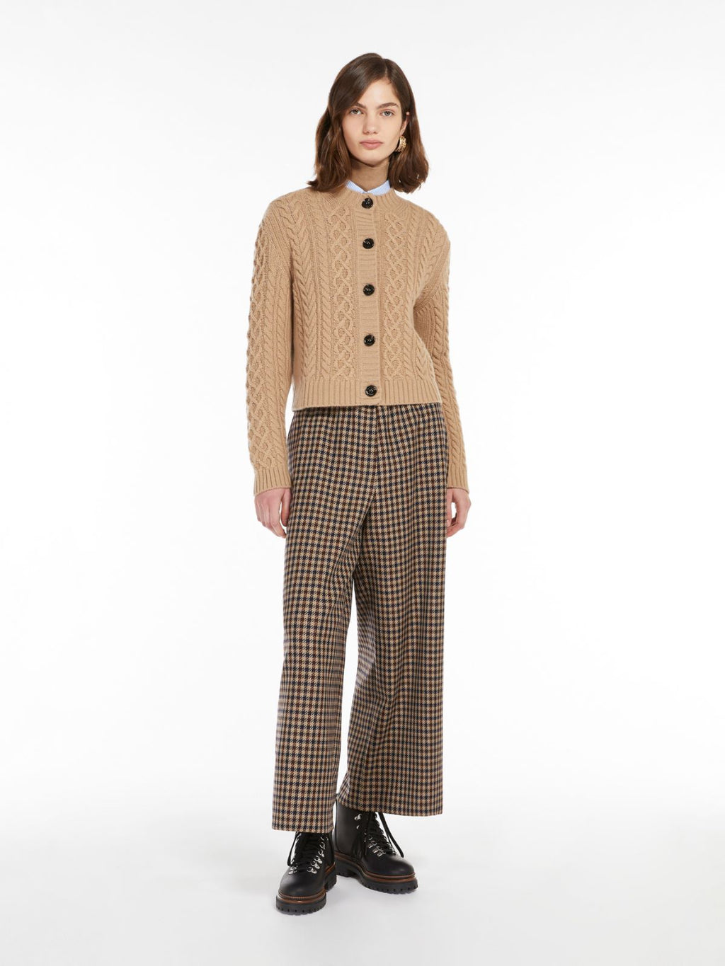 Luxury Wool-Cashmere Cable-Knit Cardigan | Classic Crew Neck Button-Down Sweater