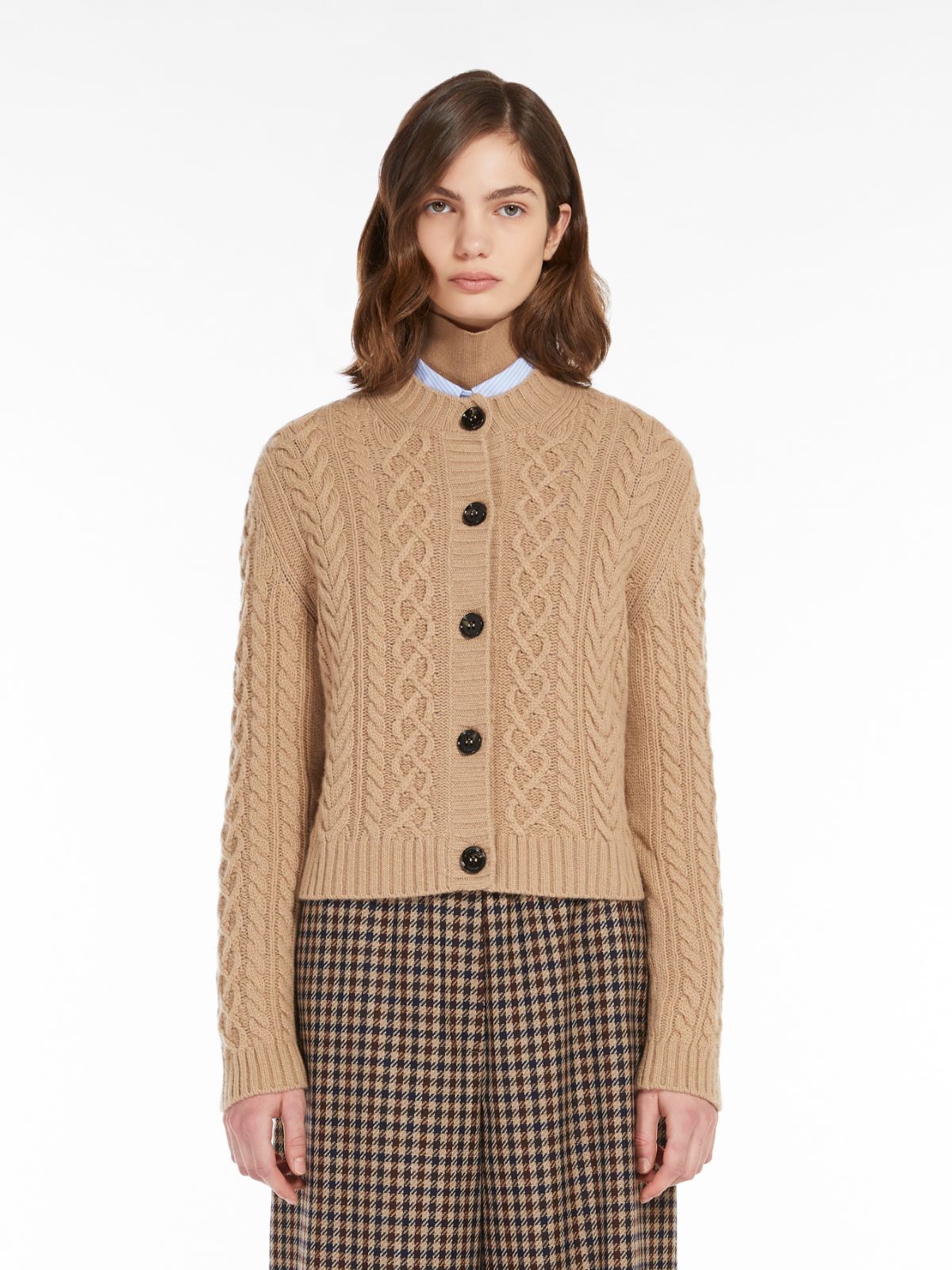 Luxury Wool-Cashmere Cable-Knit Cardigan | Classic Crew Neck Button-Down Sweater