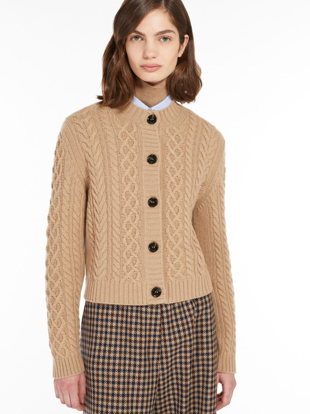 Luxury Wool-Cashmere Cable-Knit Cardigan | Classic Crew Neck Button-Down Sweater